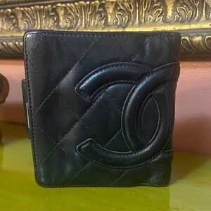 CHANEL Black Quilted Leather Fold Wallet Cambon Line 4x4